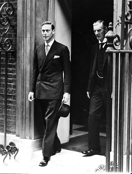 King George VI and Prime Minister Neville Chamberlain at Number 10 Downing Street shortly