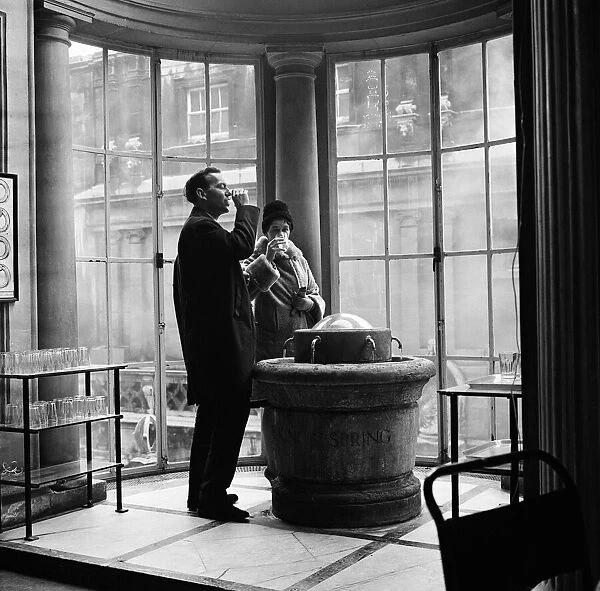 The Kings Fountain in the Grand Pump Room, Bath, Somerset. 29th November 1964