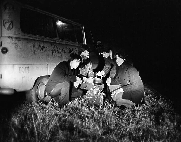 The Kinks pop group September 1964 Ray Davies and Dave Davies making tea on a