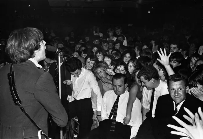 Framed Print : The Kinks on stage, singing to a large crowd September 1964 Framed Print : The Kinks on stage, singing to a large crowd September 1964