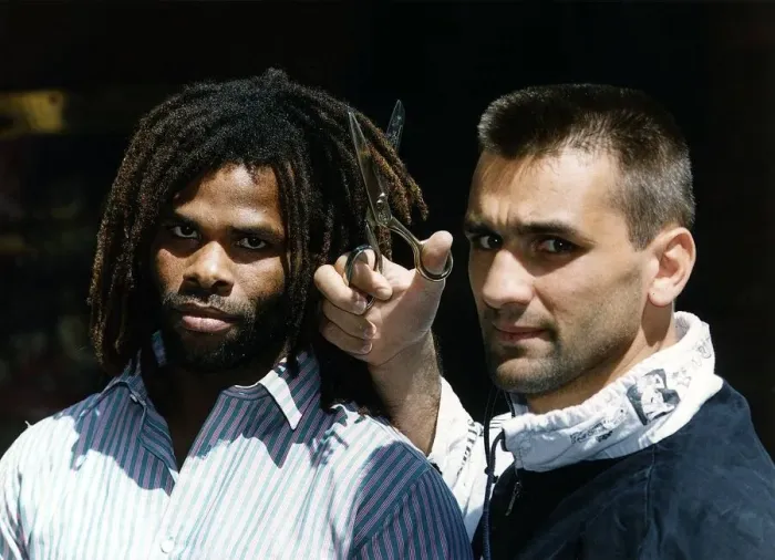 Framed Print : Kirkland Laing with Antoine Fernandez before the European Welterweight fight at Wembley Framed Print : Kirkland Laing with Antoine Fernandez before the European Welterweight fight at Wembley