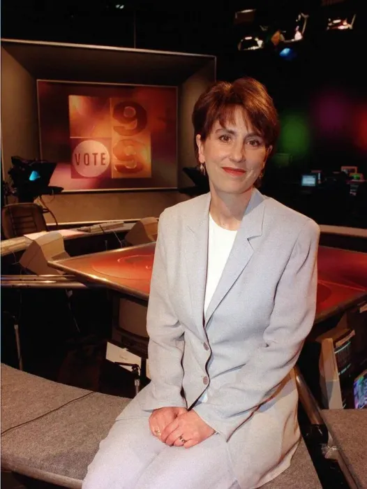 Framed Print : Kirsty Wark - TV Presenter - in Vote 99 studio at BBC in Glasgow May 1999 Framed Print : Kirsty Wark - TV Presenter - in Vote 99 studio at BBC in Glasgow May 1999