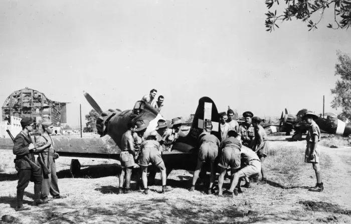 Framed Print : A Kittyhawk squadron of the Royal Australian Air Force have moved into a villa which was