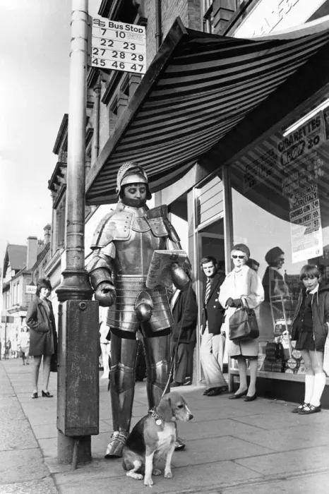 Framed Print : This knight causes a stir as he waits for his bus Framed Print : This knight causes a stir as he waits for his bus