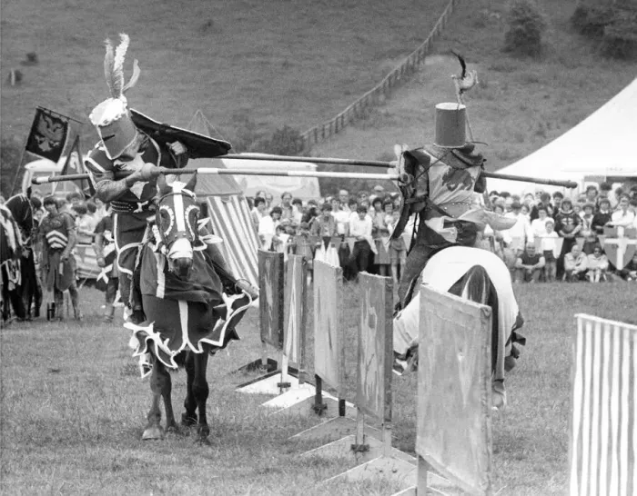 Framed Print : Two Knights clash at a jousting tournament in July 1984 Framed Print : Two Knights clash at a jousting tournament in July 1984