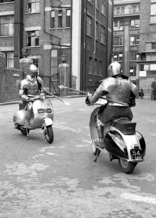 Framed Print : Knights of the road Ray Cart and Anthony Bassadome members of the Vespa club seen Framed Print : Knights of the road Ray Cart and Anthony Bassadome members of the Vespa club seen