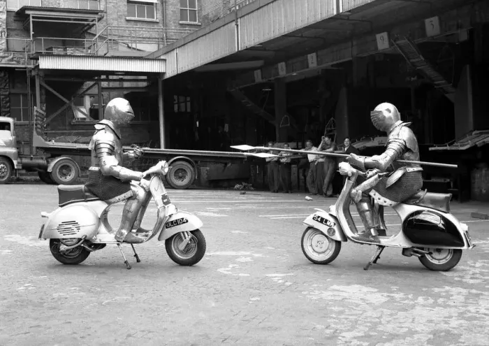 Framed Print : Knights of the road Ray Cart and Anthony Bassadome members of the Vespa club seen