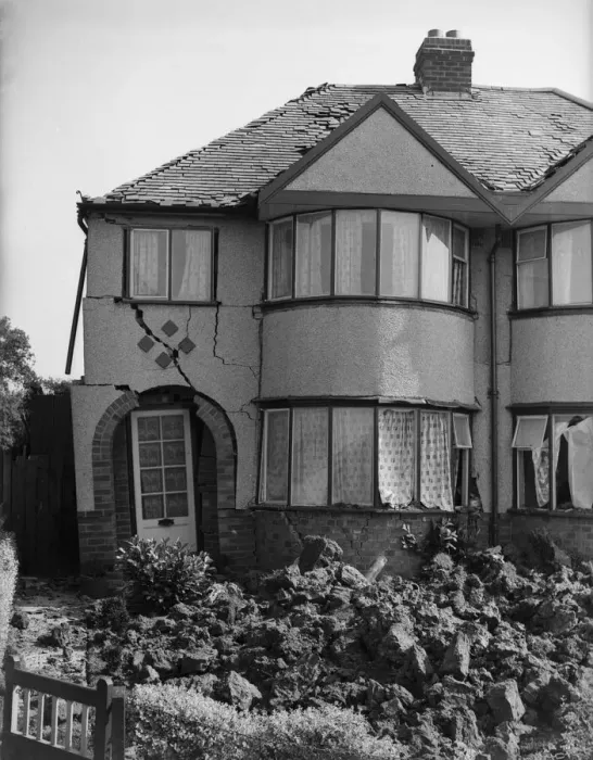 Framed Print : Knocked Sideways. This house in Acocks Green, Birmingham was knocked sideways when bomb