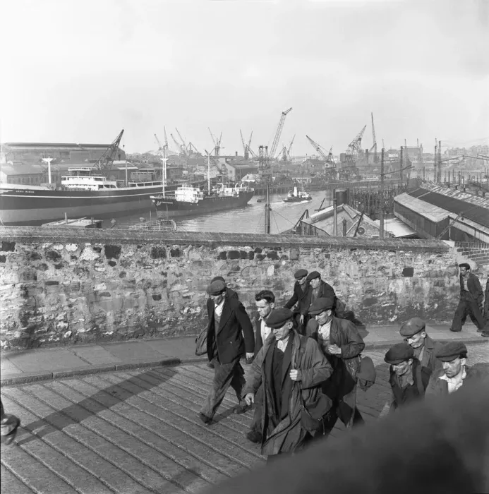Framed Print : Knocking off of work are the shipyard workers of P. S. Austin shipyards on the river Wear Framed Print : Knocking off of work are the shipyard workers of P. S. Austin shipyards on the river Wear