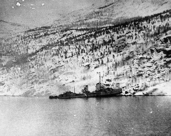 The Kriegsmarine destroyer Georg Thiele photographed from a Royal Nav destroyer after