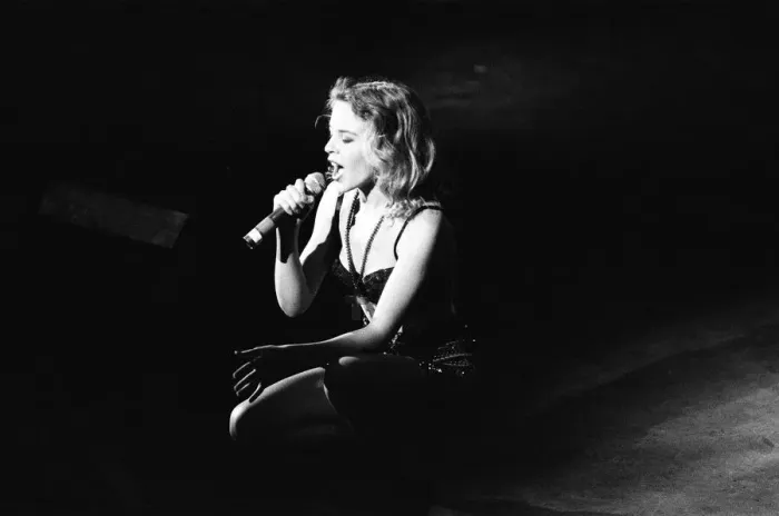 Framed Print : Kylie Minogue in concert at Liverpool Empire Theatre, Merseyside. 19th October 1989 Framed Print : Kylie Minogue in concert at Liverpool Empire Theatre, Merseyside. 19th October 1989
