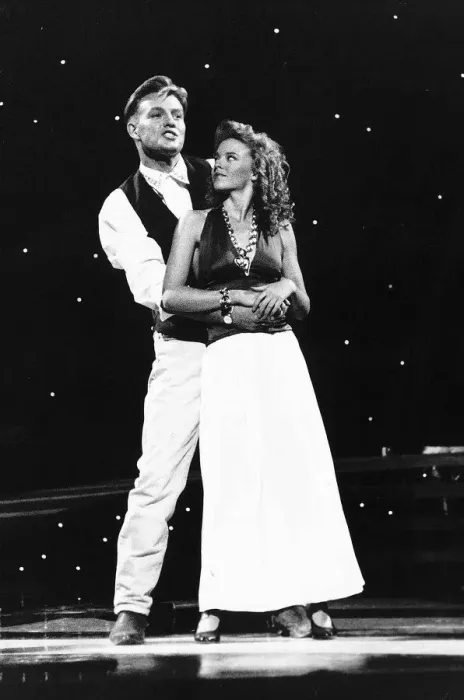 Framed Print : Kylie Minogue singer and actress with Jason Donovan singer and actor Framed Print : Kylie Minogue singer and actress with Jason Donovan singer and actor
