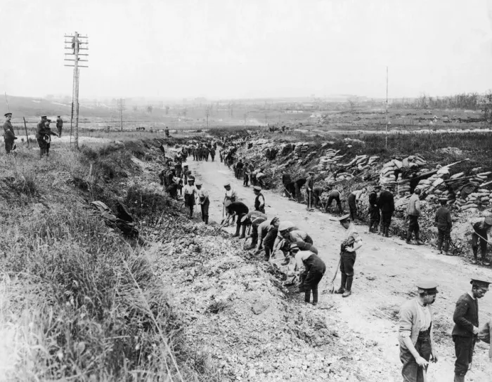 Framed Print : Labour Battalion repairing a road near Mametz over recently captured ground, August 1916