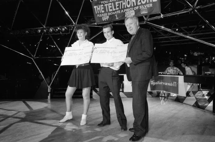 Framed Print : Labour Deputy Leader Roy Hattersley dances the Lambada with champion Jane Mytton