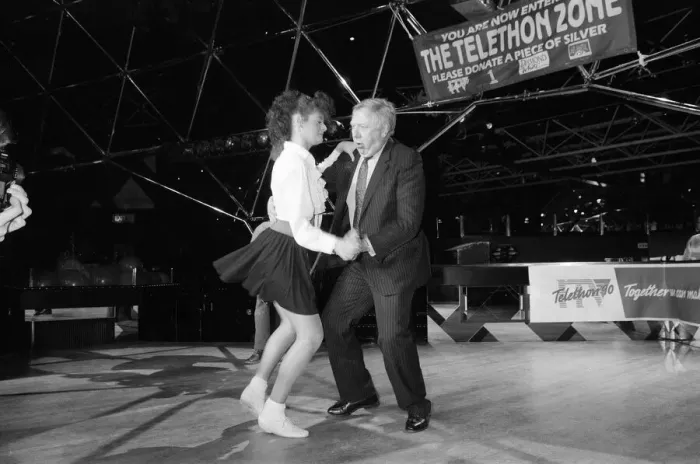 Framed Print : Labour Deputy Leader Roy Hattersley dances the Lambada with champion Jane Mytton Framed Print : Labour Deputy Leader Roy Hattersley dances the Lambada with champion Jane Mytton