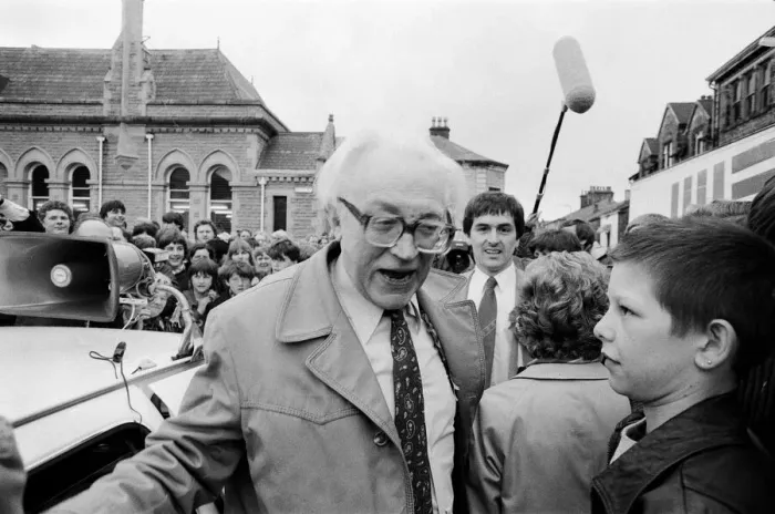 Framed Print : Labour leader Michael Foot on the election tour in Lancashire. 22nd May 1983 Framed Print : Labour leader Michael Foot on the election tour in Lancashire. 22nd May 1983