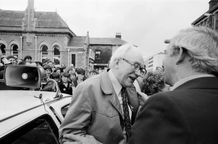 Framed Print : Labour leader Michael Foot on the election tour in Lancashire. 22nd May 1983 Framed Print : Labour leader Michael Foot on the election tour in Lancashire. 22nd May 1983