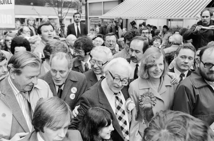 Framed Print : Labour leader Michael Foot electioneering in Yorkshire. 3rd June 1983 Framed Print : Labour leader Michael Foot electioneering in Yorkshire. 3rd June 1983