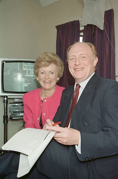 Labour leader Neil Kinnock receives the results of the 1992 General Election alongside