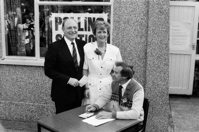 Framed Print : Labour leader Neil Kinnock and his wife Glenys go to cast their vote in the 1987 general