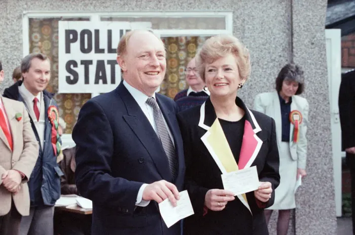 Framed Print : Labour leader Neil Kinnock and his wife Glenys cast their votes at Pontllanfraith Framed Print : Labour leader Neil Kinnock and his wife Glenys cast their votes at Pontllanfraith