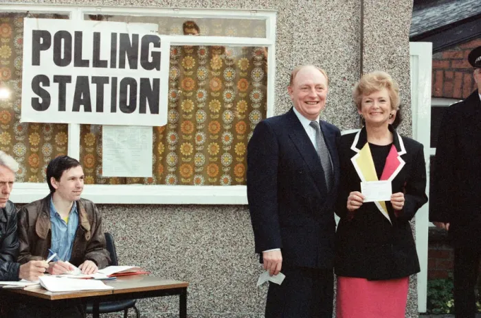 Framed Print : Labour leader Neil Kinnock and his wife Glenys cast their votes at Pontllanfraith Framed Print : Labour leader Neil Kinnock and his wife Glenys cast their votes at Pontllanfraith