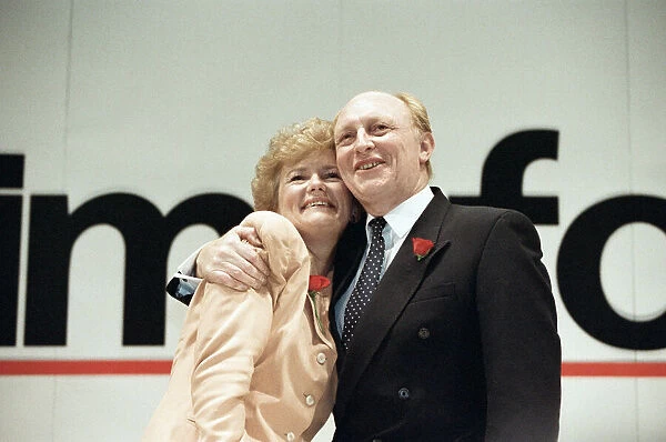 Labour leader Neil Kinnock and his wife Glenys at the Labour press conference at Millbank