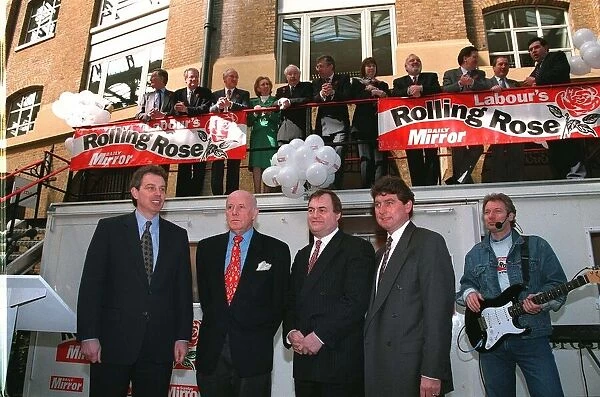 Labour Leader Tony Blair with Colin Myler John Prescott Richard Wilson who launched