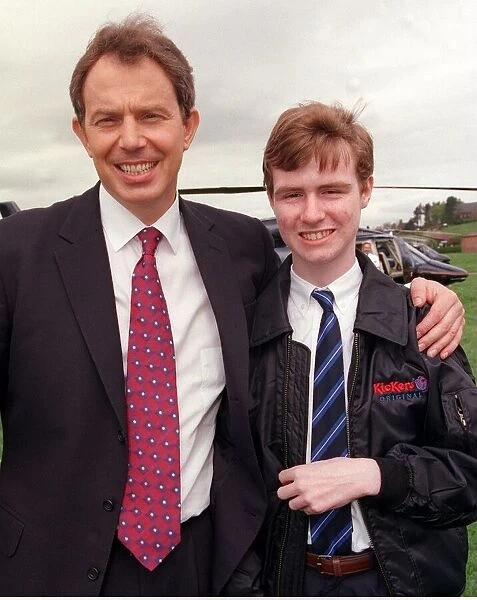 Labour leader Tony Blair in Dumfries meets 15 year old Ryan Cassidy from Castlemilk