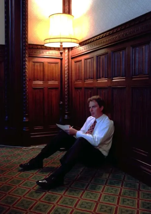 Framed Print : Labour leader Tony Blair prepares his conference speech in his rooms at the House of