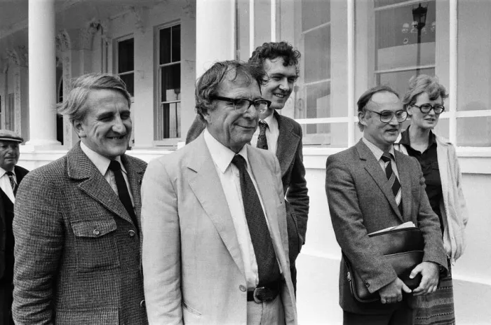 Framed Print : Labour Party Conference in Brighton. The Militant Five arrive, Peter Taffee, Ted Grant