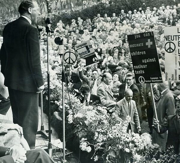 Labour party Leader Hugh Gaitskell speaking at a CND Anti nuclear demonstration in