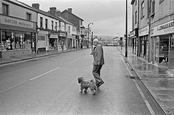Labour Party Leader Michael Foot walks his dog Dizzie in Tredegar, Gwent