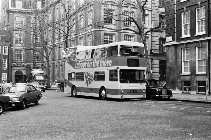 Framed Print : The Labour partys new campaign bus leaves the party HQ in Smith Square with leader Framed Print : The Labour partys new campaign bus leaves the party HQ in Smith Square with leader