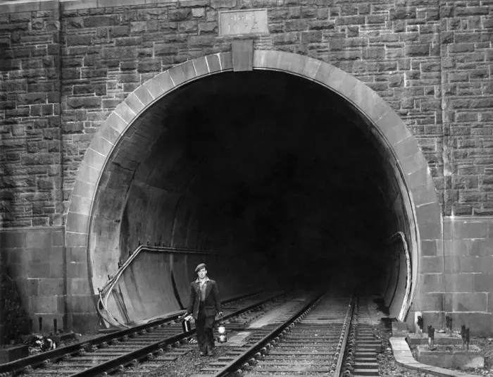 Framed Print : Labourer Ronald France leaves the new Woodhead electric line tunnel Framed Print : Labourer Ronald France leaves the new Woodhead electric line tunnel
