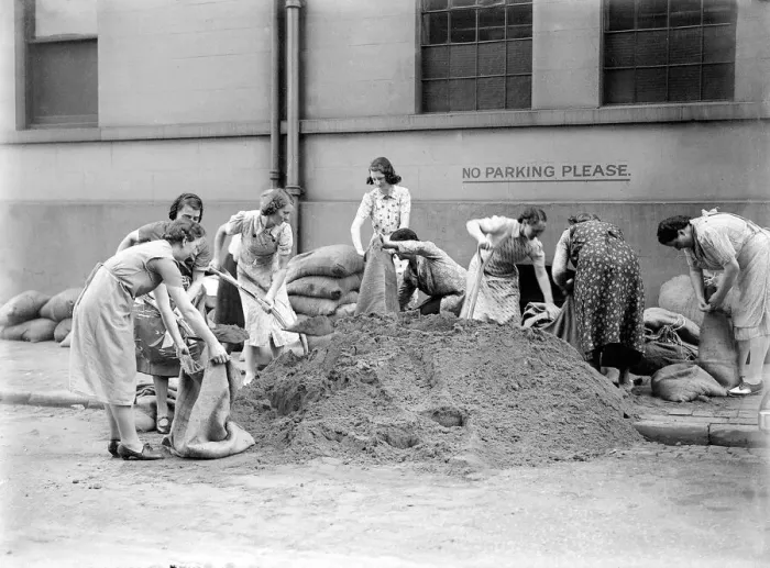 Framed Print : Ladies filling sandbags September 1939 Women fulfilling Mens work duties during Framed Print : Ladies filling sandbags September 1939 Women fulfilling Mens work duties during