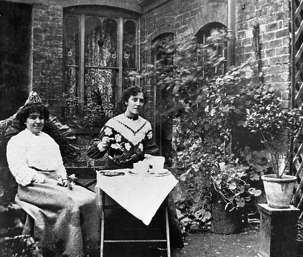 Two ladies take tea in the garden in Balsall Heath. 15th February 1865