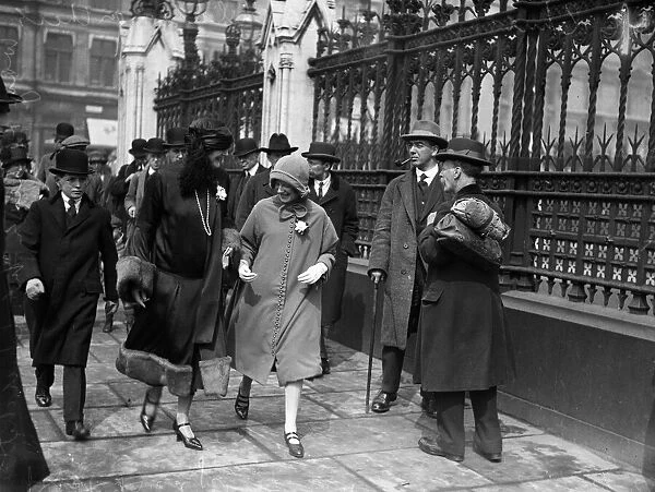 Lady Churchill and her children on their way to hear Winton Churchill