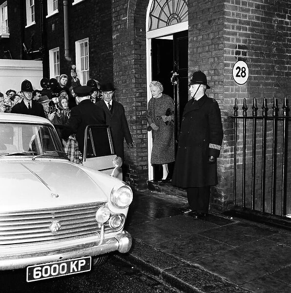 Lady Churchill leaves for a drive. Sir Winston Churchill, 90