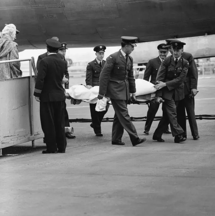 Framed Print : Lady Churchill looks on from a fork lift truck at London Airport has her husband former Framed Print : Lady Churchill looks on from a fork lift truck at London Airport has her husband former