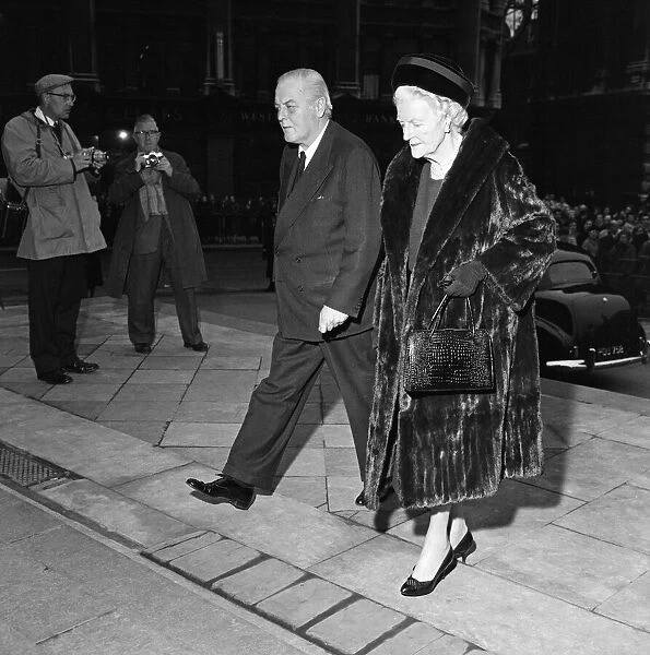 Lady Churchill and Randolph Churchill arriving at the Kennedy Memorial service at St