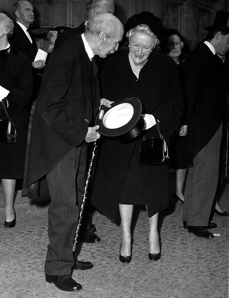 Lady Churchill, seen here on her 80th birthday, talks to Lord Clement Attlee as she