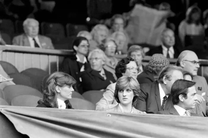 Framed Print : Lady Diana Spencer with Ex-King Constantine of Greece watching the Mens Singles semi Framed Print : Lady Diana Spencer with Ex-King Constantine of Greece watching the Mens Singles semi