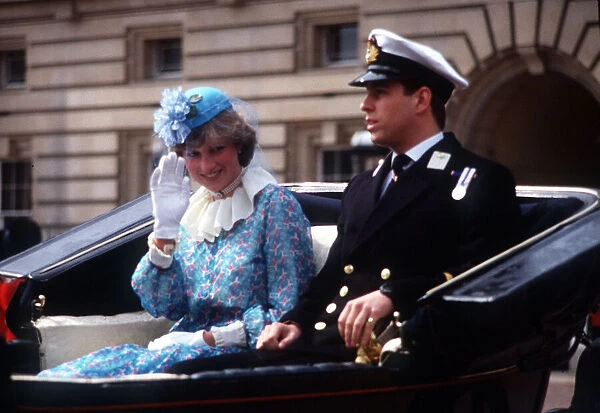 Lady Diana Spencer and Prince Andrew during the trooping the colour ceremony in London