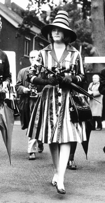Framed Print : Lady Hazel Cook in striped dress at Royal Ascot in June 1962 Sixties fashion Framed Print : Lady Hazel Cook in striped dress at Royal Ascot in June 1962 Sixties fashion