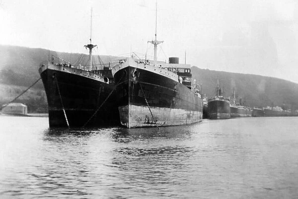 Laid up ships in the River Fal, Cornwall. Circa 1929. Tyrell Collection