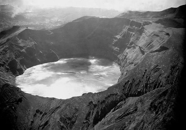 Lake in the crater of the volcano on Mount Soufriere in St