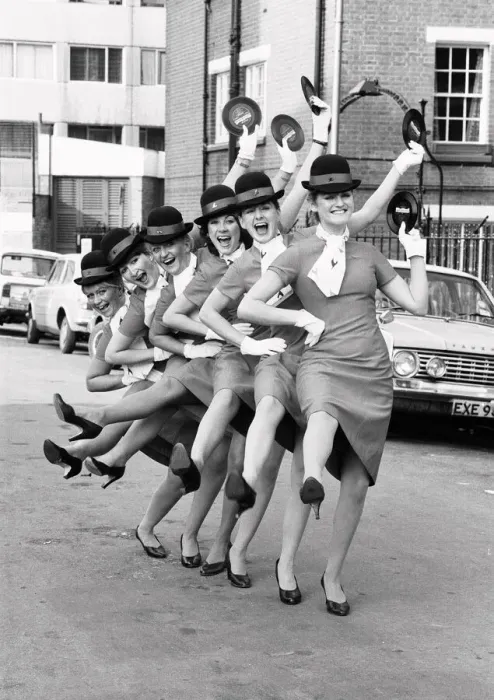 Framed Print : Six Laker stewardesses make a record dedicated to Freddie Laker called Framed Print : Six Laker stewardesses make a record dedicated to Freddie Laker called