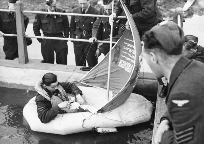 Framed Print : Lancaster crews in dinghy drill during Second World War. 30th August 1943 Framed Print : Lancaster crews in dinghy drill during Second World War. 30th August 1943