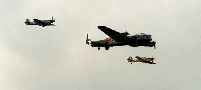 Framed Print : A Lancaster flanked by a Spitfire and a Hurricane over Cosford yesterday Framed Print : A Lancaster flanked by a Spitfire and a Hurricane over Cosford yesterday